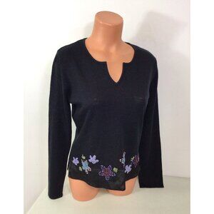 J Marco Galleries Black Sweater Embroidered Womens Medium